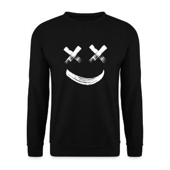 X Augen gl�ckliches Gesicht Emoticon x Eyed L�chel - Unisex Pullover - Schwarz - Vorne - Alina (178cm) & Michal (187cm)