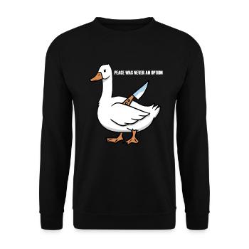 Frieden war nie eine Option - Unisex Pullover - Schwarz - Vorne - Alina (178cm) & Michal (187cm)