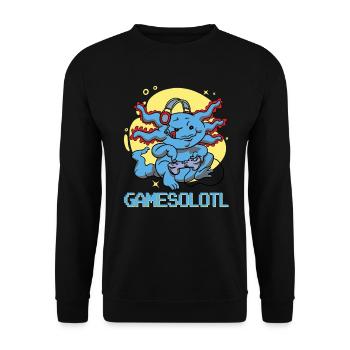 Gamesolotl Axolotl Video Game Player Gamer Axolotl - Unisex Pullover - Schwarz - Vorne - Alina (178cm) & Michal (187cm)