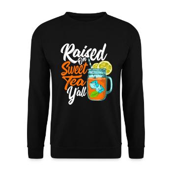 Auf s��en Tee aufgewachsen, y'all Country Southern - Unisex Pullover - Schwarz - Vorne - Alina (178cm) & Michal (187cm)