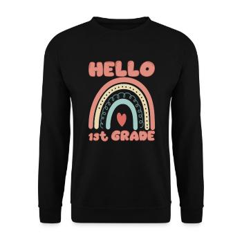 Hallo 1. Klasse zur�ck in die Schule Neue erste Kl - Unisex Pullover - Schwarz - Vorne - Alina (178cm) & Michal (187cm)