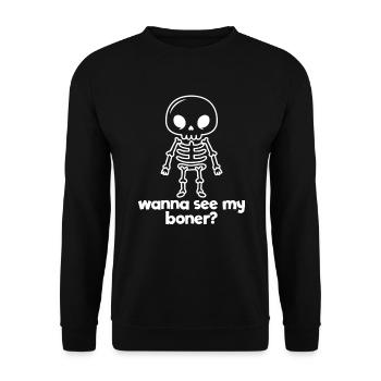 Willst du mein Boner -Skelett lustig erwachsenen H - Unisex Pullover - Schwarz - Vorne - Alina (178cm) & Michal (187cm)