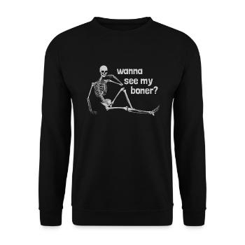 Willst du mein Boner -Skelett lustig erwachsenen H - Unisex Pullover - Schwarz - Vorne - Alina (178cm) & Michal (187cm)