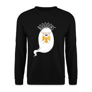 Ghost Halloween Bookworm Ghost Reading BoooooksLes - Unisex Pullover - Schwarz - Vorne - Alina (178cm) & Michal (187cm)