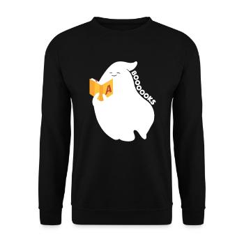 Ghost Halloween Bookworm Ghost Reading Boooooks - Unisex Pullover - Schwarz - Vorne - Alina (178cm) & Michal (187cm)