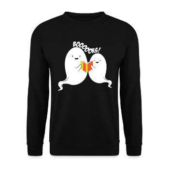Ghost Halloween Bookworm Ghost Reading Boooooks - Unisex Pullover - Schwarz - Vorne - Alina (178cm) & Michal (187cm)