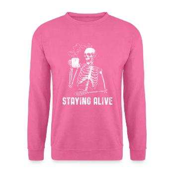Alltag bleiben Halloween -Skelett trinken Kaffee - Unisex Pullover - Pink - Vorne