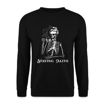 Am Leben bleiben Halloween Frau Skelett Kaffee - Unisex Pullover - Schwarz - Vorne - Alina (178cm) & Michal (187cm)