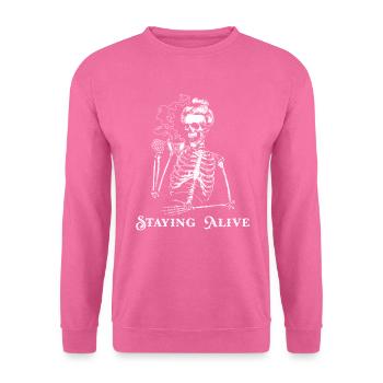 Am Leben bleiben Halloween Frau Skelett Kaffee - Unisex Pullover - Pink - Vorne