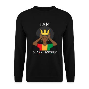 Ich bin schwarze Geschichte schwarze Afro Frau Jun - Unisex Pullover - Schwarz - Vorne - Alina (178cm) & Michal (187cm)