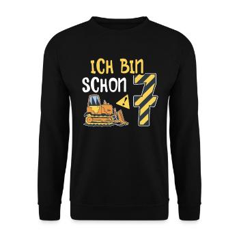 Planierraupe 7. Geburtstag Junge Bauarbeiter - Unisex Pullover - Schwarz - Vorne - Alina (178cm) & Michal (187cm)