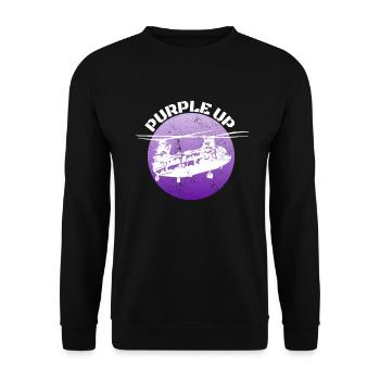Lila up CH47 Chinook Purpur Sonnenuntergang Chinoo - Unisex Pullover - Schwarz - Vorne - Alina (178cm) & Michal (187cm)