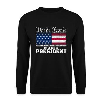 Wir, die Leute wollen zu Weihnachten einen neuen P - Unisex Pullover - Schwarz - Vorne - Alina (178cm) & Michal (187cm)