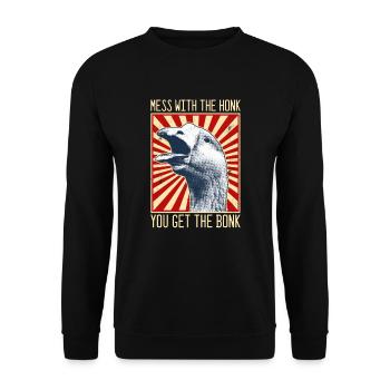 Mach dich mit dem Hupen an, du bekommst die lustig - Unisex Pullover - Schwarz - Vorne - Alina (178cm) & Michal (187cm)