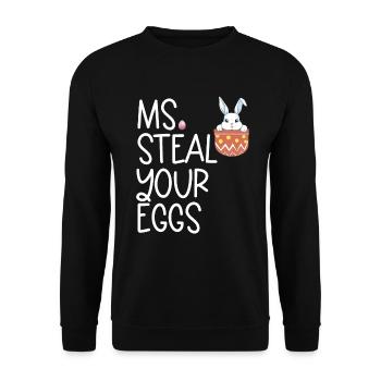 Frau stiehlt Ihre Eier Kinder Ostersonntag lustig - Unisex Pullover - Schwarz - Vorne - Alina (178cm) & Michal (187cm)
