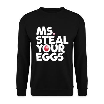 Frau stiehlt Ihre Eier Kinder Ostersonntag lustig - Unisex Pullover - Schwarz - Vorne - Alina (178cm) & Michal (187cm)