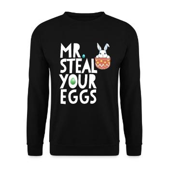 Mr Steal Your Eggs Kinder Ostersonntag lustig Oste - Unisex Pullover - Schwarz - Vorne - Alina (178cm) & Michal (187cm)