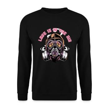 Liebe ist in der Luftgasmaske Prepper -Valentines - Unisex Pullover - Schwarz - Vorne - Alina (178cm) & Michal (187cm)