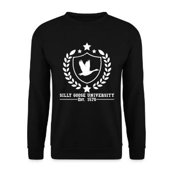 Silly Goose University gegr�ndet 1576 Gans - Unisex Pullover - Schwarz - Vorne - Alina (178cm) & Michal (187cm)