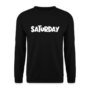 Samstag der Woche minimalistischer lustiger Samsta - Unisex Pullover - Schwarz - Vorne - Alina (178cm) & Michal (187cm)