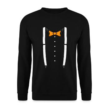 Orangefarbene Fliege Hosentr�ger Cummerbund Tuxedo - Unisex Pullover - Schwarz - Vorne - Alina (178cm) & Michal (187cm)