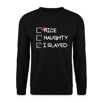 �ne ungezogene ich habe lustige Weihnachtsliste - Unisex Pullover - Schwarz - Vorne - Alina (178cm) & Michal (187cm)