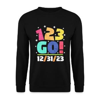 123 Go! Happy 123s Tag 121.12.23 Neujahr 123Sday12 - Unisex Pullover - Schwarz - Vorne - Alina (178cm) & Michal (187cm)