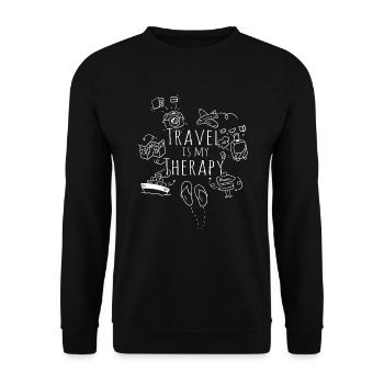 Reisen ist meine Therapie -Weltreisende -Reisether - Unisex Pullover - Schwarz - Vorne - Alina (178cm) & Michal (187cm)