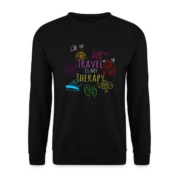 Reisen ist meine Therapie -Weltreisende -Reisether - Unisex Pullover - Schwarz - Vorne - Alina (178cm) & Michal (187cm)