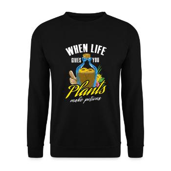 Wenn das Leben Ihnen Pflanzen gibt, machen Tr�nke - Unisex Pullover - Schwarz - Vorne - Alina (178cm) & Michal (187cm)