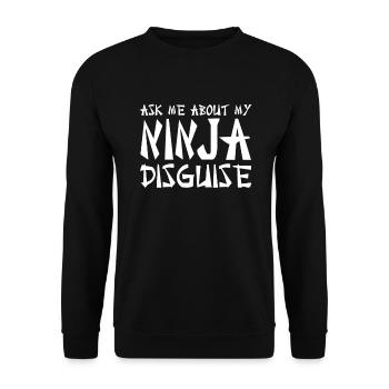 Lustige Fragen Sie mich nach meiner Ninja -Verklei - Unisex Pullover - Schwarz - Vorne - Alina (178cm) & Michal (187cm)