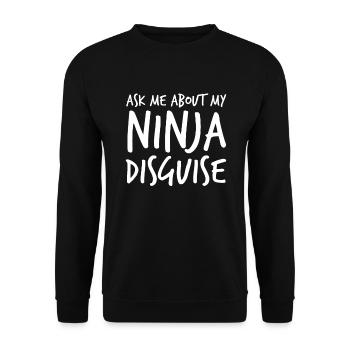 Lustige Fragen Sie mich nach meiner Ninja -Verklei - Unisex Pullover - Schwarz - Vorne - Alina (178cm) & Michal (187cm)