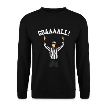 Ahnungslose Sportfan -Schiedsrichter -Tor -Fu�ball - Unisex Pullover - Schwarz - Vorne - Alina (178cm) & Michal (187cm)