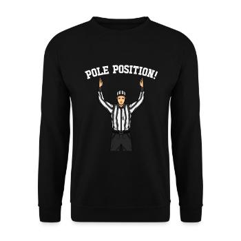 Ahnungslose Sportfan -Schiedsrichter -Pole -Positi - Unisex Pullover - Schwarz - Vorne - Alina (178cm) & Michal (187cm)