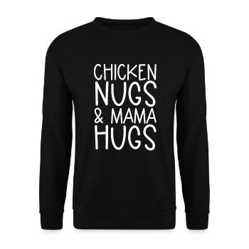 H�hnerfl�sse und Mama Umarmungen H�hnernuggets - Unisex Pullover - Schwarz - Vorne - Alina (178cm) & Michal (187cm)