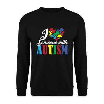 Ich liebe jemanden mit Autismus -Herz -Autismus -B - Unisex Pullover - Schwarz - Vorne - Alina (178cm) & Michal (187cm)
