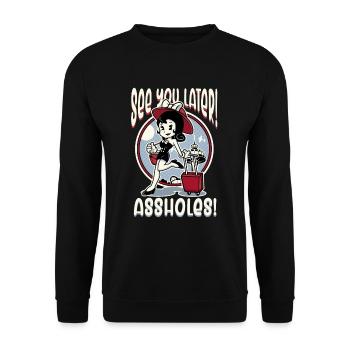 Wir sehen uns sp�ter Arschl�cher Girl Travel World - Unisex Pullover - Schwarz - Vorne - Alina (178cm) & Michal (187cm)