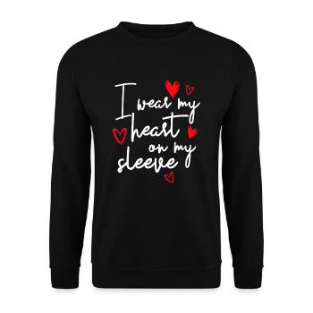Ich trage mein Herz auf meinem �rmel - Unisex Pullover - Schwarz - Vorne - Alina (178cm) & Michal (187cm)