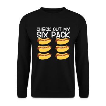 Schauen Sie sich mein Six Pack Funny Hotdog Abs 4. - Unisex Pullover - Schwarz - Vorne - Alina (178cm) & Michal (187cm)