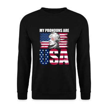 Meine Pronomen sind USA Alexander Hamilton 4. Juli - Unisex Pullover - Schwarz - Vorne - Alina (178cm) & Michal (187cm)