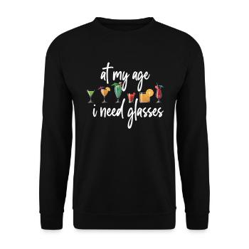 In meinem Alter brauche ich eine Gl�ser -Cocktailg - Unisex Pullover - Schwarz - Vorne - Alina (178cm) & Michal (187cm)
