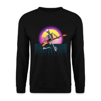 Gitarrenskelett -Gitarrist Vaporwave Rock and Roll - Unisex Pullover - Schwarz - Vorne - Alina (178cm) & Michal (187cm)
