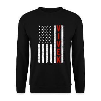 Vivek American Flag -Präsident Ramaswamy Vivek 202 - Unisex Pullover - Schwarz - Vorne - Alina (178cm) & Michal (187cm)