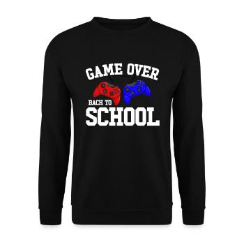 Game Over Back to School Gamer zurück in die Schul - Unisex Pullover - Schwarz - Vorne - Alina (178cm) & Michal (187cm)