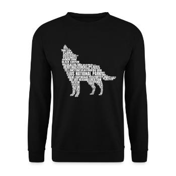 US National Parks Wolf Wandercampground Camping - Unisex Pullover - Schwarz - Vorne - Alina (178cm) & Michal (187cm)