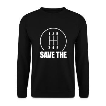 Speichern Sie den Schaltwagen -Schaltschaltschicht - Unisex Pullover - Schwarz - Vorne - Alina (178cm) & Michal (187cm)