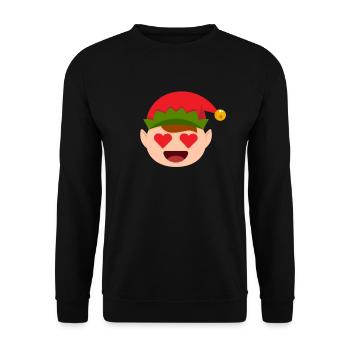 Elf Emoticons Herzaugen in Liebe Weihnachtself - Unisex Pullover - Schwarz - Vorne - Alina (178cm) & Michal (187cm)