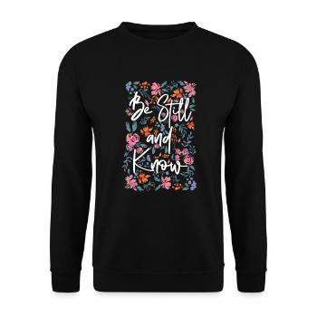 Sei still und kenne den christlichen Glauben von F - Unisex Pullover - Schwarz - Vorne - Alina (178cm) & Michal (187cm)