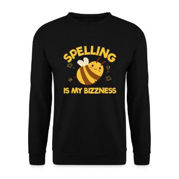 Rechtschreibung ist meine Bizzness -Schreibwettbew - Unisex Pullover - Schwarz - Vorne - Alina (178cm) & Michal (187cm)