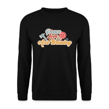 Friedensliebe und Axt werfen lustige Axt werfenAxt - Unisex Pullover - Schwarz - Vorne - Alina (178cm) & Michal (187cm)